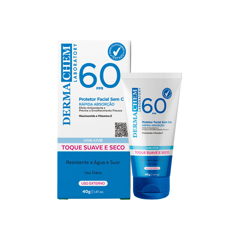 Protetor Solar Rosto FPS 60 Super Hidratante Rejuvenescedor Sem Cor Toque Seco 40g Dermachem