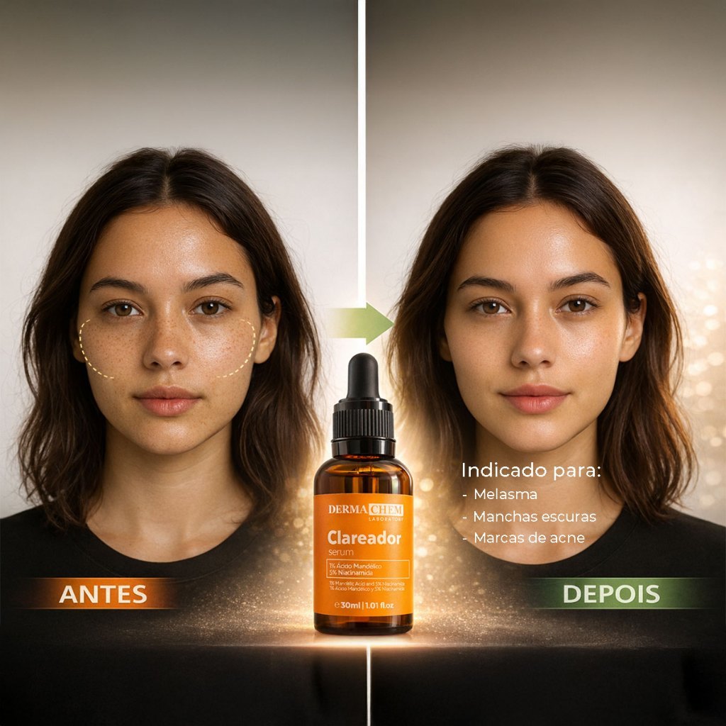 Sérum Clareador Facial Dermachem 30ml | Clareia Manchas, Melasma e Uniformiza o Tom da Pele
