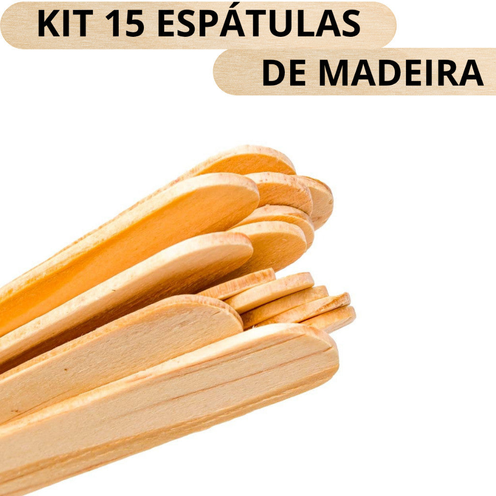 Espátula para Depilação Larga Descartável Depile Plus 15 Unidades 14cm x 1,5cm Original