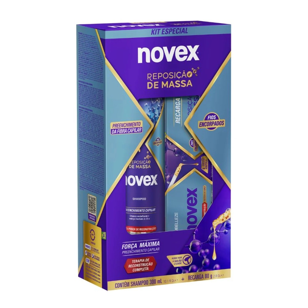 Kit Novex Reposição de Massa Capilar Shampoo + Recarga Tratamento Intensivo 80g Original