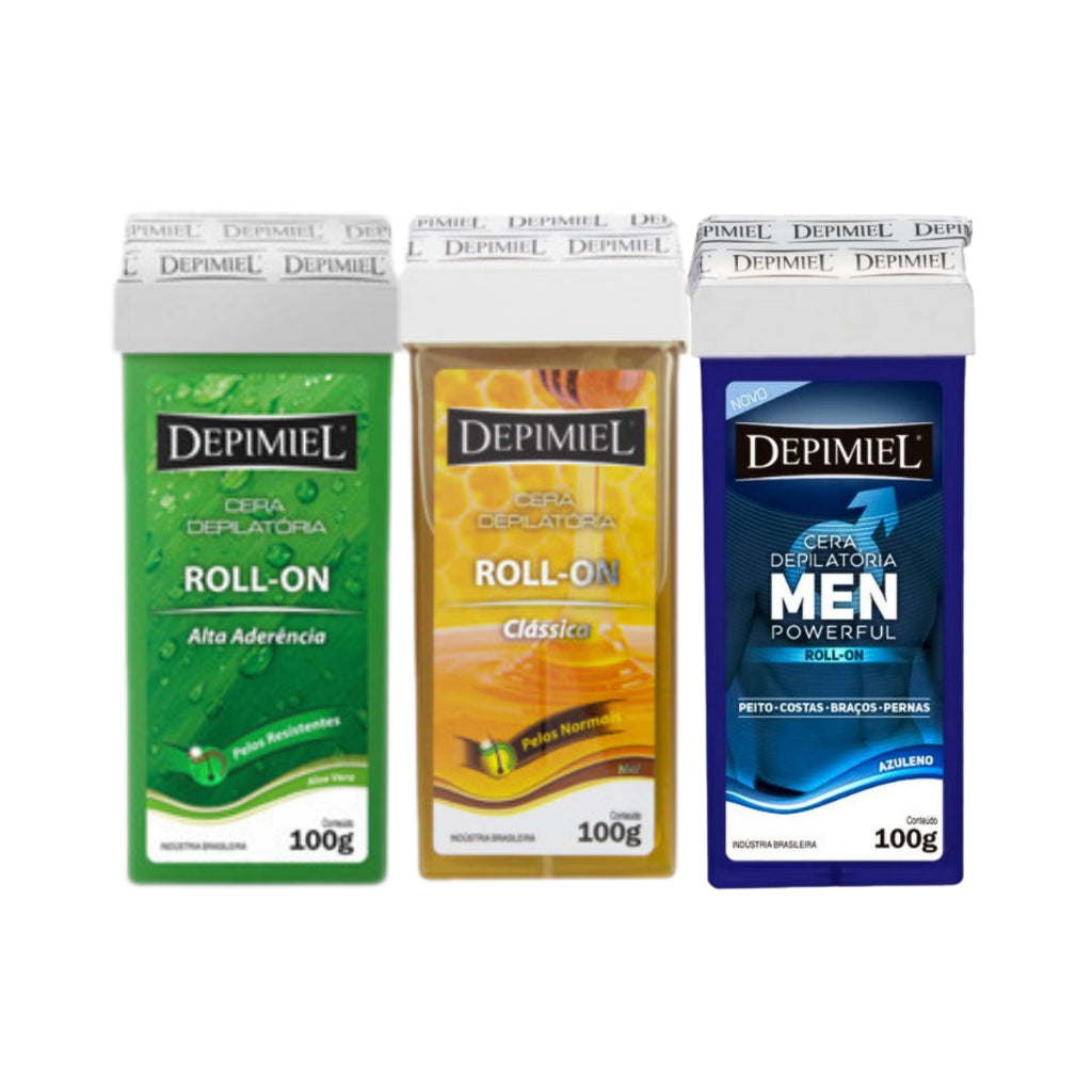 Kit 3 Ceras Depilatórias Roll-On Depimiel Pelos Normais Grossos e Resistentes 100g Original