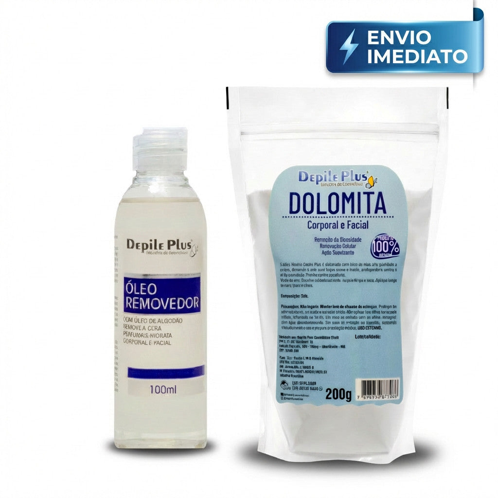 Kit Depile Plus Óleo Hidratante Removedor de Cera Algodão 100ml + Talco Dolomita 200g Original