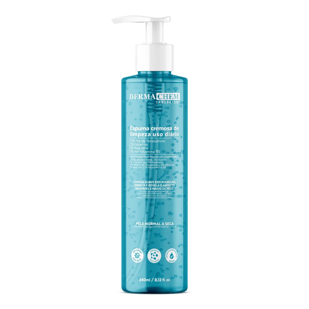 Espuma Cremosa de Limpeza Facial Dermachem Aloe Vera 240ml Hidratação e Maciez