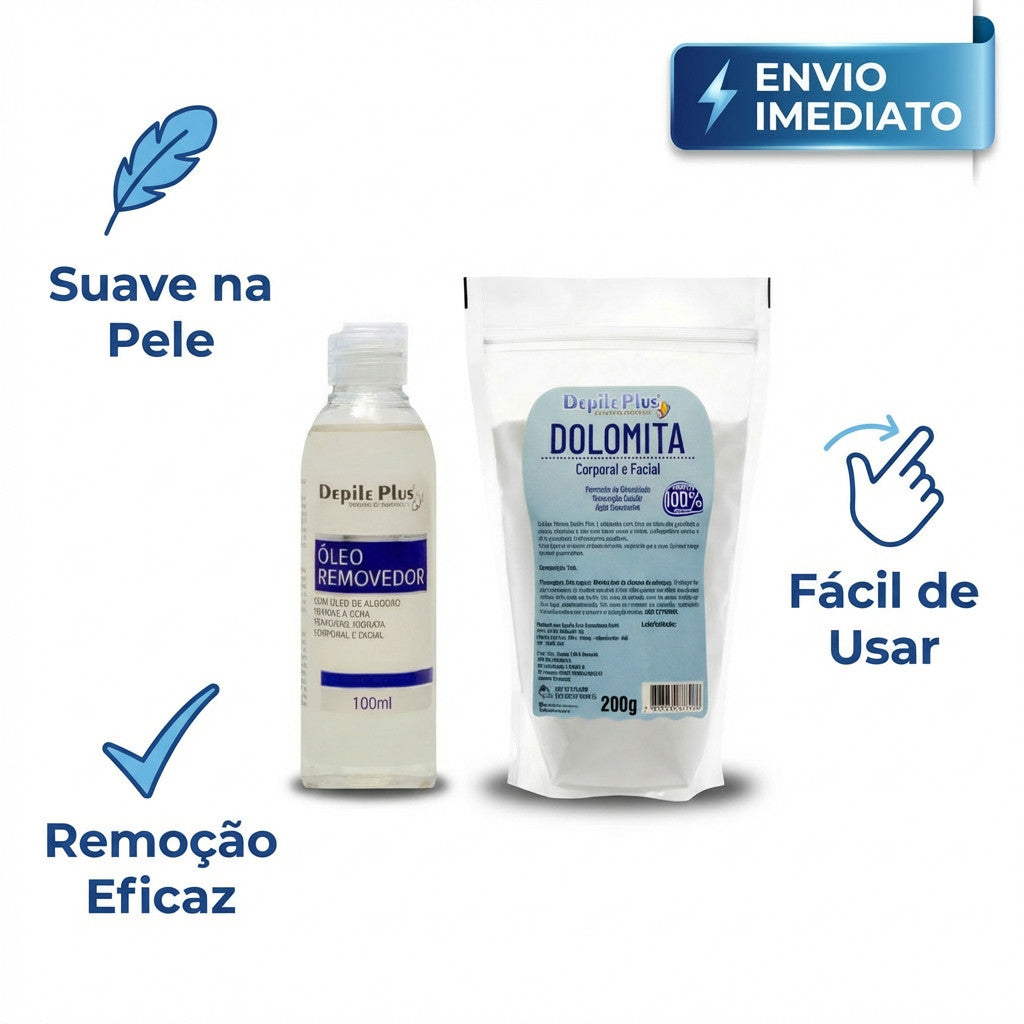 Kit Depile Plus Óleo Hidratante Removedor de Cera Algodão 100ml + Talco Dolomita 200g Original
