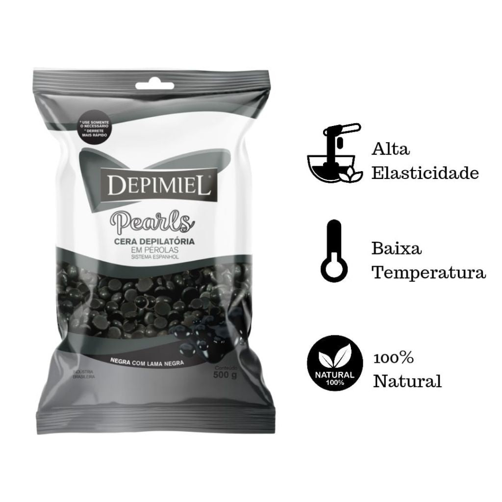 Cera Depilatória em Pérolas Negra Depimiel 500g Profissional Original