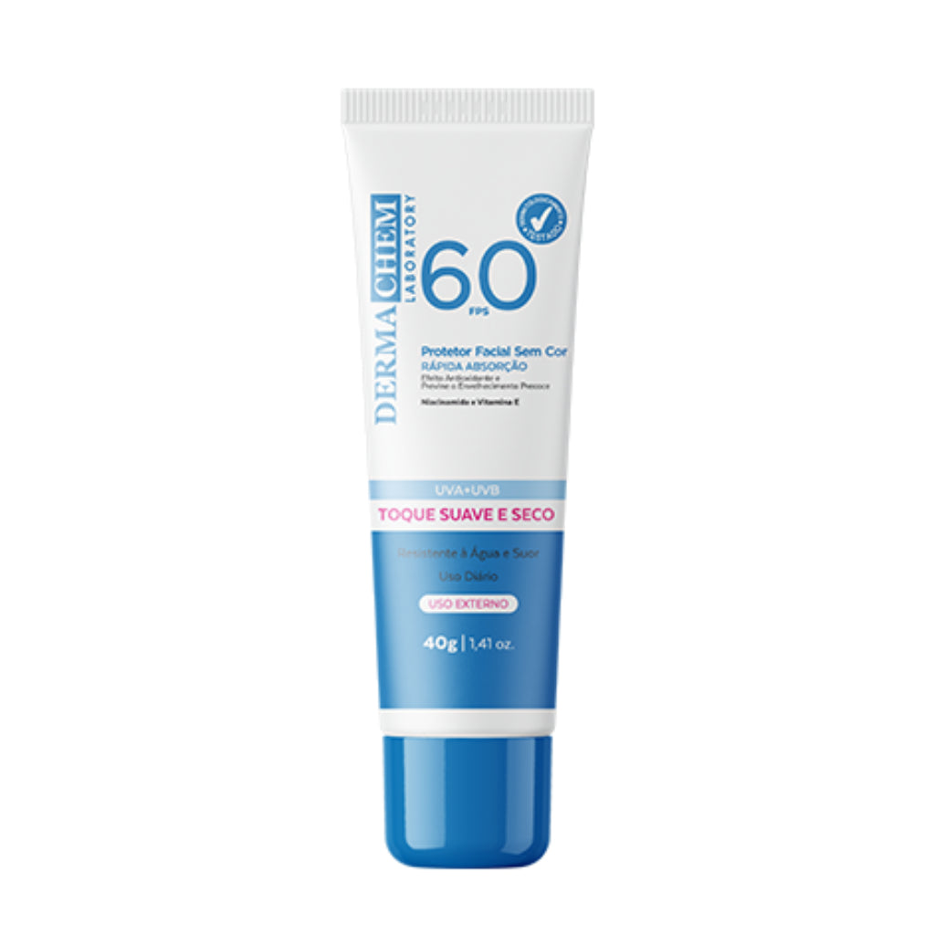 Protetor Solar Rosto FPS 60 Super Hidratante Rejuvenescedor Sem Cor Toque Seco 40g Dermachem