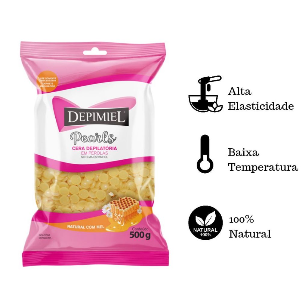 Cera Depilatória em Pérolas Natural com Mel Depimiel 500g Profissional Original