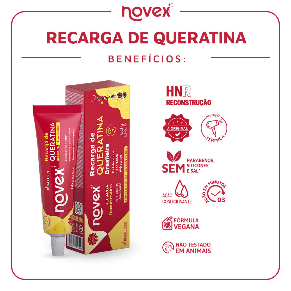 Recarga de Queratina Novex Brasileira 80g Tratamento Reconstrutor Capilar Original