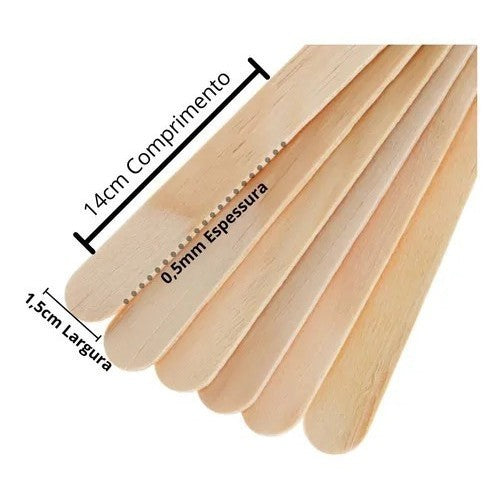 Espátula para Depilação Larga Descartável Depile Plus 15 Unidades 14cm x 1,5cm Original