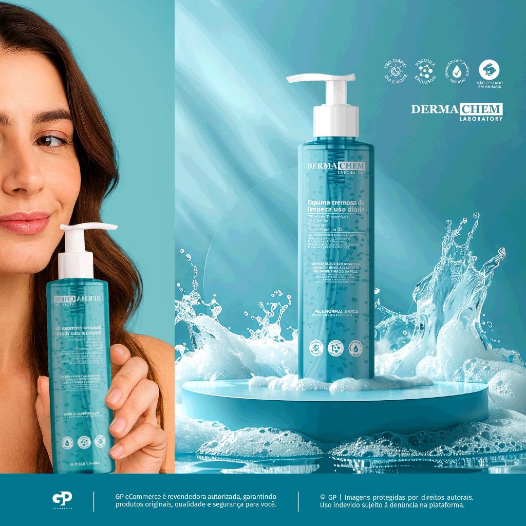 Espuma Cremosa de Limpeza Facial Dermachem Aloe Vera 240ml Hidratação e Maciez