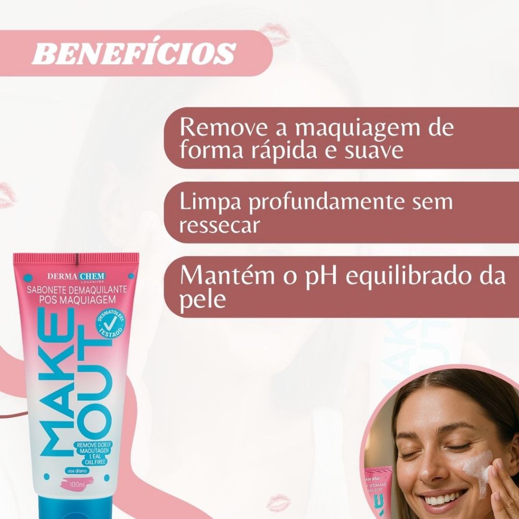 Sabonete Demaquilante Pós Maquiagem Make Out Dermachem 100ml Limpeza Facial Profunda