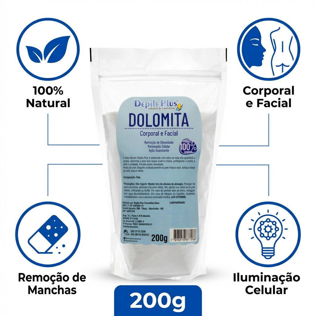 Talco Corporal e Facial em Pó Dolomita Depile Plus 200g Clareador