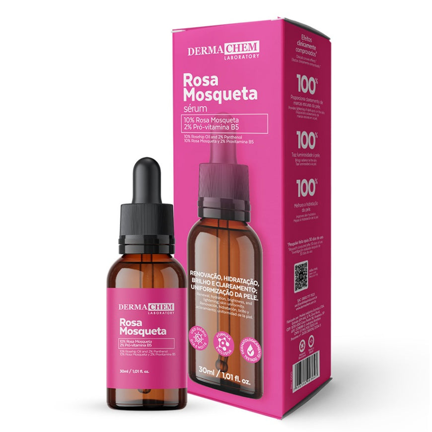Sérum Facial Rosa Mosqueta Dermachem 30ml Original | Clareador de Manchas, Hidratação Profunda e Antissinais
