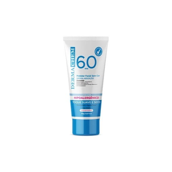 Protetor Solar Rosto FPS 60 Super Hidratante Rejuvenescedor Sem Cor Toque Seco 40g Dermachem